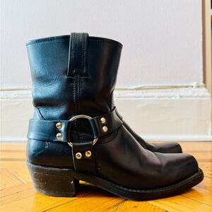 Vintage Frye Black Leather Harness Boots (Short Shaft)